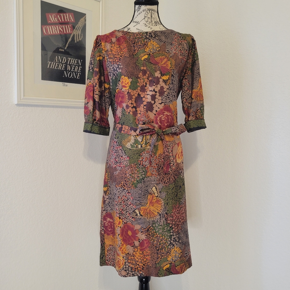 Vintage ILGWU Dress Union Made Rust Fall Colors With Matching Sash Medium